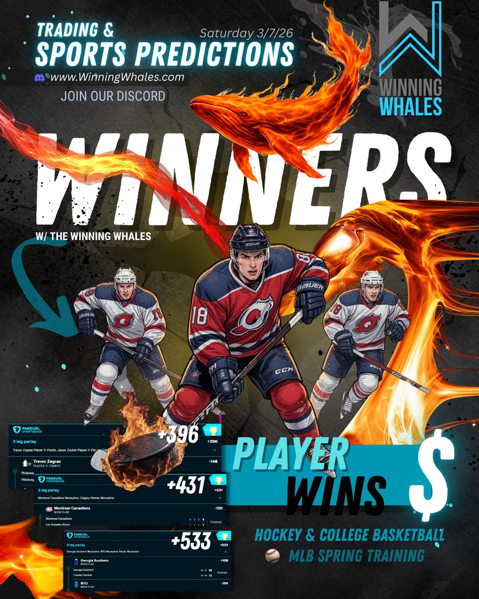 WinningWhalesTT's tweet photo. Trading, Crypto, and Sports Prediction discussions - get in on the fun! Join our Discord at https://t.co/HhqQEC5CL3 🐋 https://t.co/XkB3vBT3A2