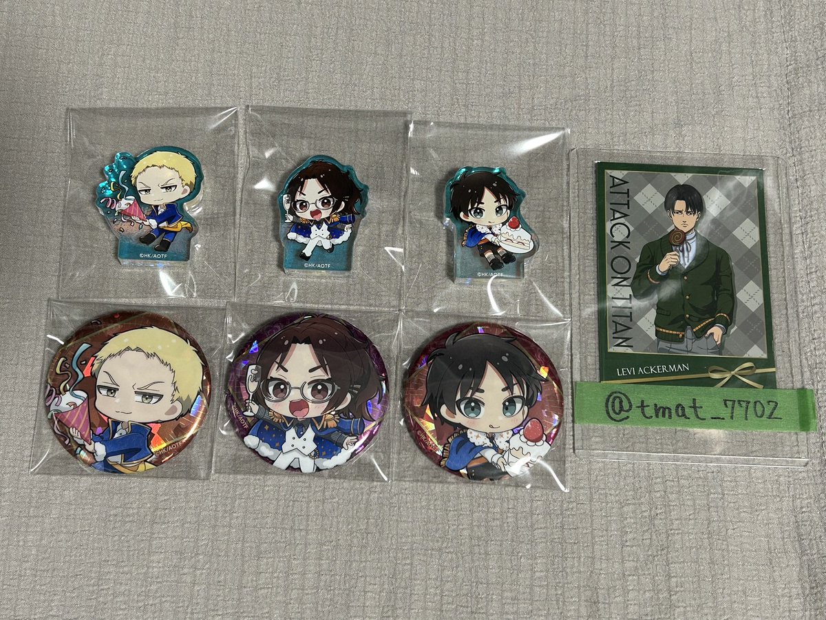 tmat_7702's tweet photo. 【同種 交換】 進撃の巨人 エスクリ ミニキャラホログラム缶バッジ アクリルダイカットアクリルブロック

【譲】
ライナー ハンジ エレン

【求】
リヴァイ(写真2枚目♡のもの)

郵送交換でお願いいたします
検索からもお気軽にお声掛けいただけますと幸いです(_ _) https://t.co/U5rLKLanNw