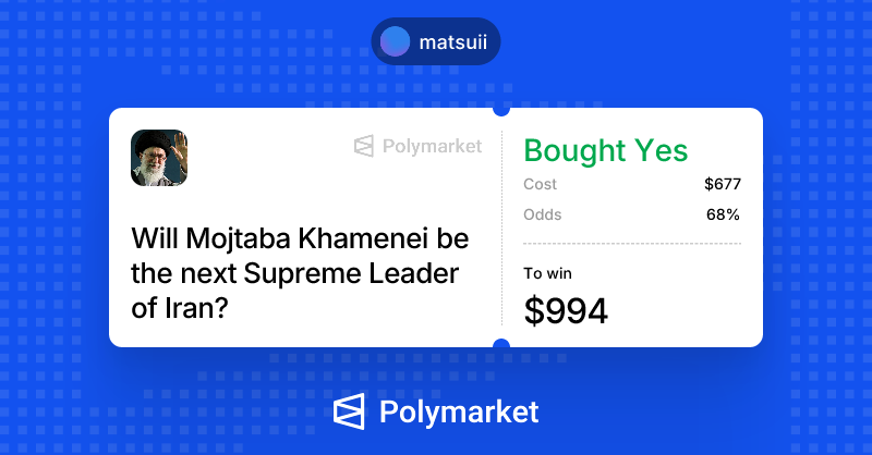 finn_crypto's tweet photo. Some @Polymarket  bets on Iran politics.

Supreme Leader has already been chosen, just pending announcement. They've pretty much confirmed it's someone who Trump and the US hates. Literally the only person who Trump has mentioned is Mojtaba Khamenei. 

Odds are too good here https://t.co/H3Ak2VbtvT