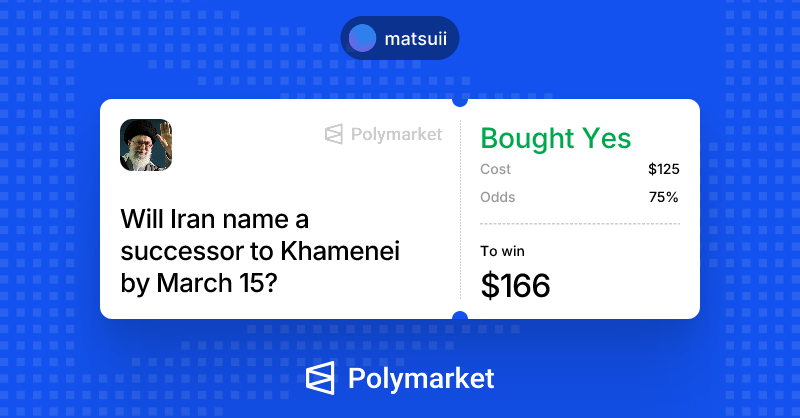 finn_crypto's tweet photo. Some @Polymarket  bets on Iran politics.

Supreme Leader has already been chosen, just pending announcement. They've pretty much confirmed it's someone who Trump and the US hates. Literally the only person who Trump has mentioned is Mojtaba Khamenei. 

Odds are too good here https://t.co/H3Ak2VbtvT