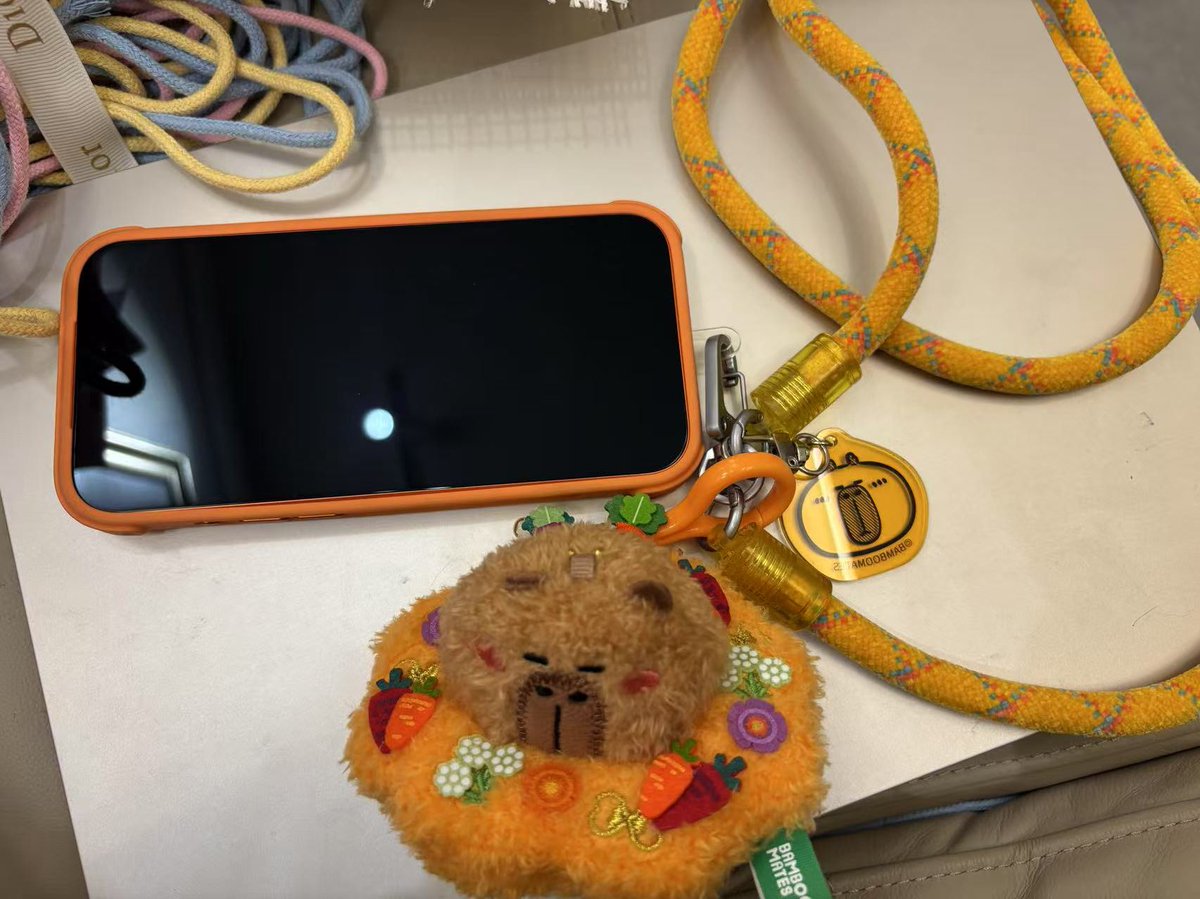 kk2b2t's tweet image. Capybara phone chain and a carrot ring🥕 
#capybara #phonechain