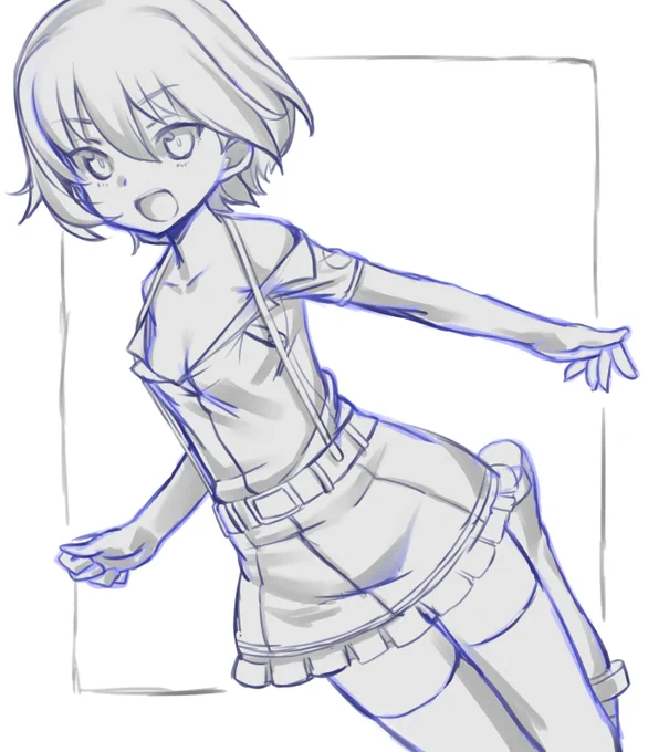 #週末ガルパンお絵描き120分一本勝負20260308 #らぶらぶ作戦FA 青師団キャプテンです おせんがで時間切れ