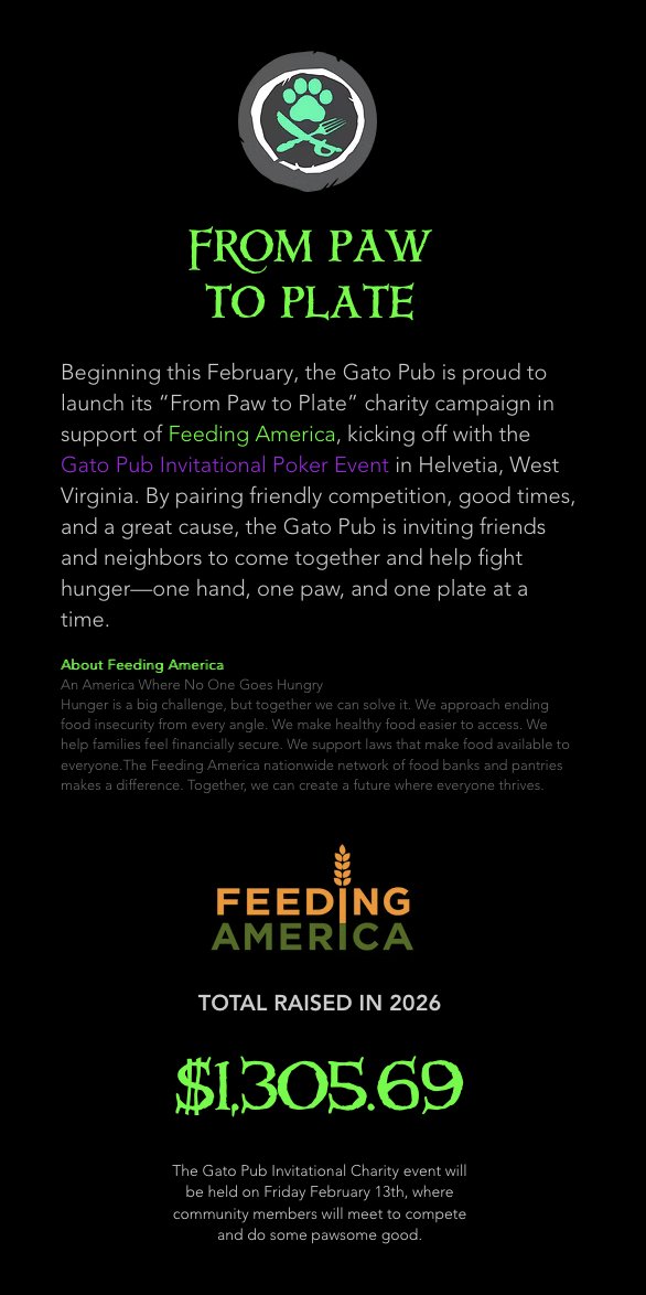 Gato_Pub's tweet image. If you missed it on @CBSSunday this is the reason #ElGatoPub launched the Gato Poker Invitational.  And Gatos raised $1,306.00 for @FeedingAmerica Food Insecurity is real, so is empathy. 

facebook.com/CBSSundayMorni…

#CBSSundayMorning
#FeedingAmerica
