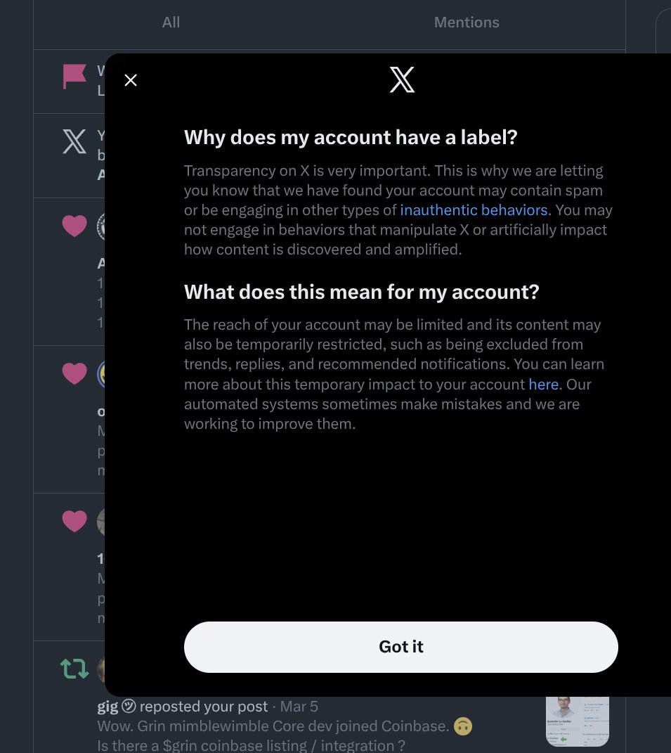 Grinfig's tweet photo. This is my 7 th account, i only post about Grin mimblewimble and Bitcoin
elon x shadowbans and close your account after a while.
fk u censorship bitch. i wont use this silly ai algo manipulative social media
join nostr or other stuff.
#iran #gulf #missile #Grin is digital #gold ! https://t.co/pJeYPKQidb