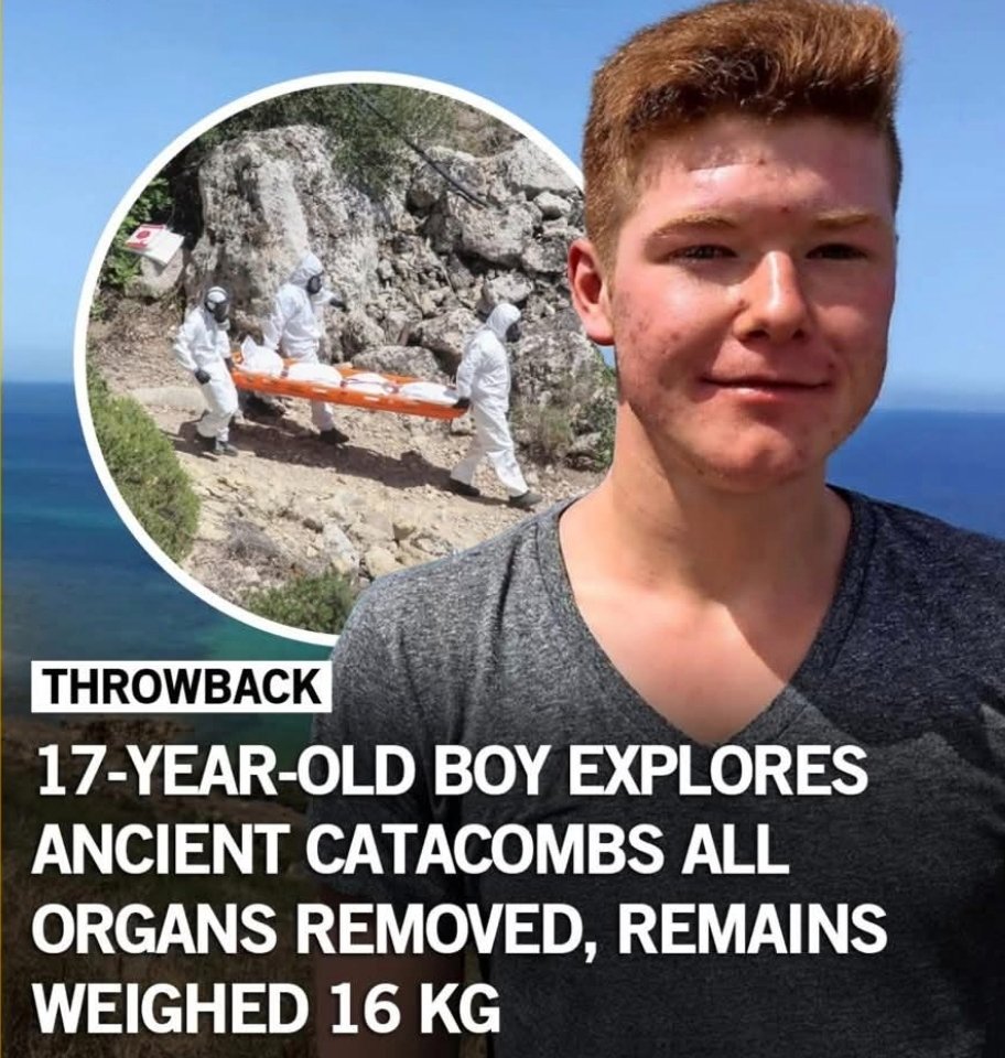 How does a 17-year old boy fall from a cliff, only to be found without any broken bones and without organs?

On July 18, 2016, teenager Mike Mansholt from Germany left his hotel in Malta on a rented mountain bike with a GoPro on his head. 

At 10:11 am his parents received a