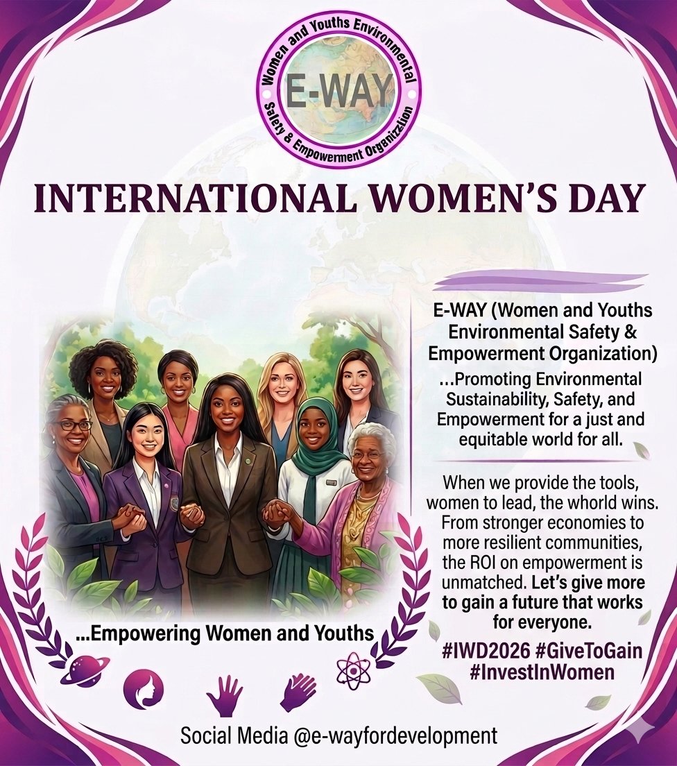 EwayDevelopment's tweet photo. 🌍✨ Empowered Women, Empowered World.
Today we celebrate the strength, resilience, and brilliance of women everywhere. At E-WAY (Women and Youths Environmental Safety &amp; Empowerment Organization), we believe that when women and young people are given the tools, opportunities. https://t.co/AVcZcWz3au