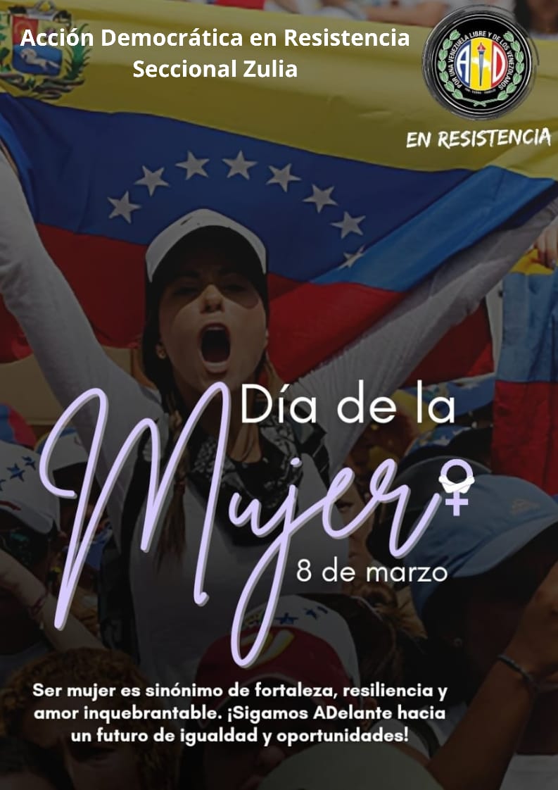 Hoy 8 de Marzo Dia Internacional de la Mujer desde Acción Democratica Zulia en Resistencia damos gracias a Dios por tan noble creación que ha permitido el desarrollo de la sociedad moderna, 
Felicitamos a todas las mujeres en su día
<a href="/OneidaGuaipe/">Oneida Guaipe</a> <a href="/andreaparrad/">Andrea Parra</a> <a href="/ElenaValencia1/">Elena Valencia</a>