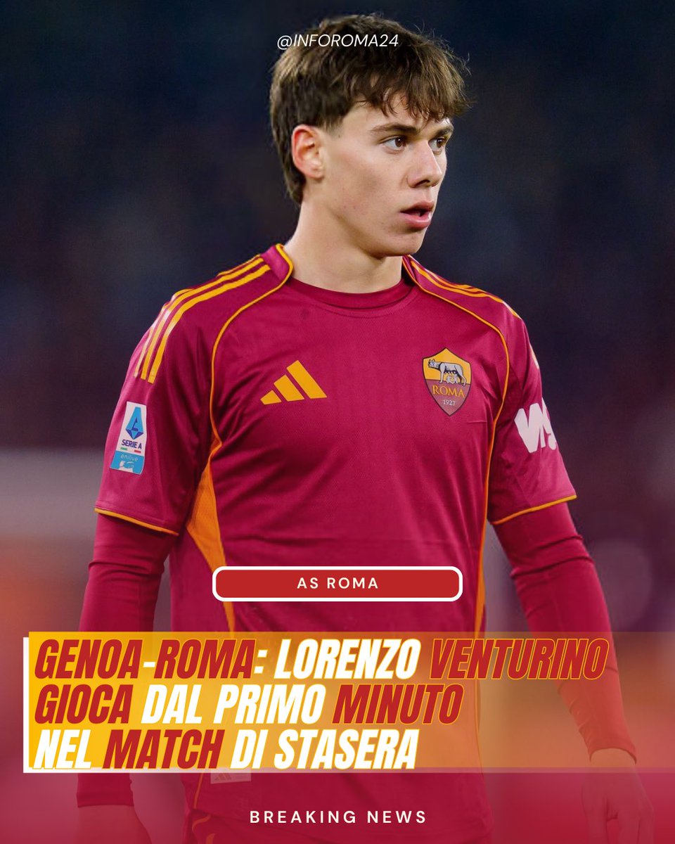 inforoma24's tweet photo. 🟡🔴 #GenoaRoma: gioca #Venturino dal primo minuto. Gian Piero #Gasperini dà piena fiducia al talento classe 2006 arrivato nel mercato invernale proprio dal #GenoaFC. 

📲: @angelomangiante https://t.co/f2JiV62r6m