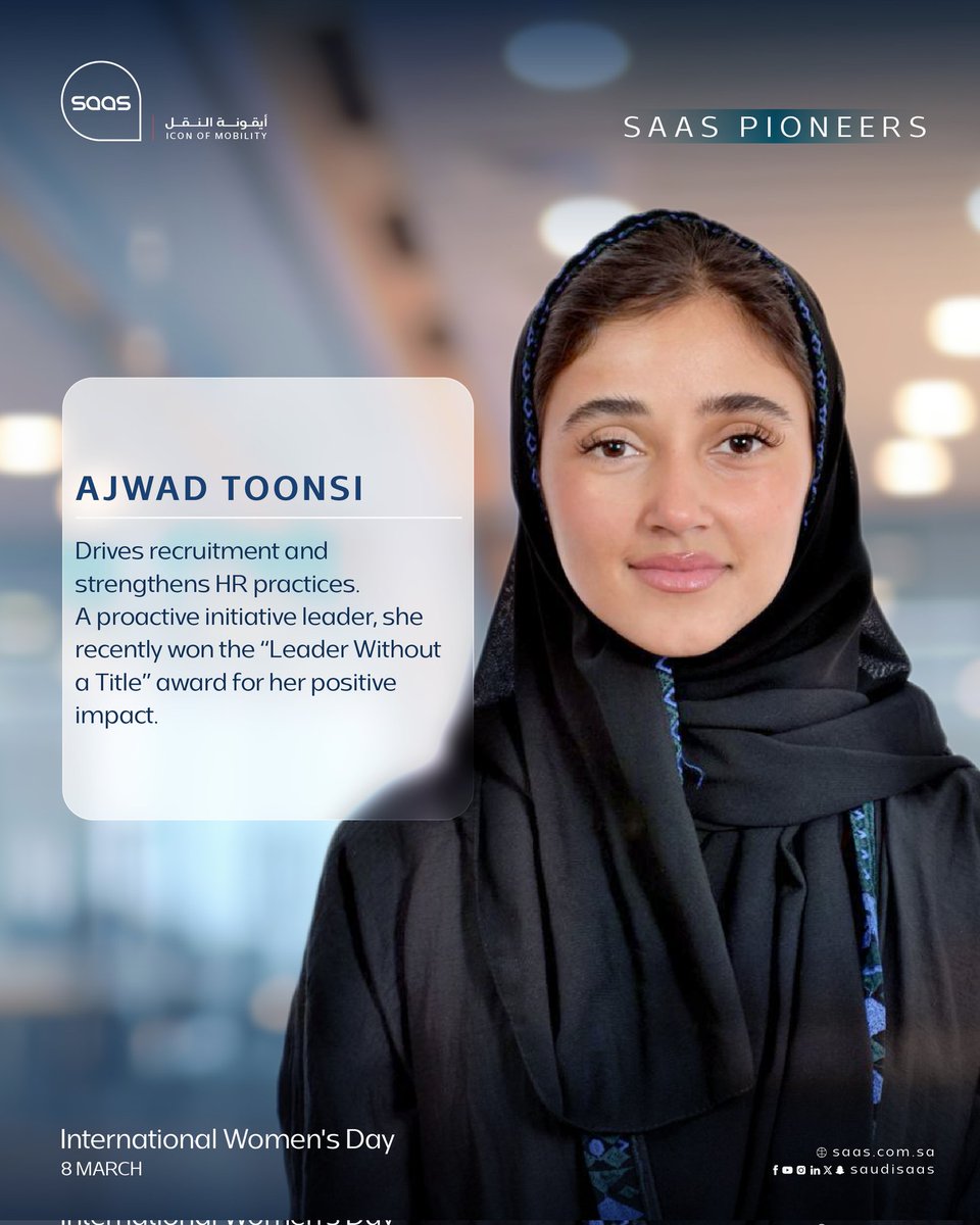 SaudiSAAS's tweet photo. At SAAS, Women Don’t Follow the Road… They Lead It.

#SAAS #IconOfMobility #InternationalWomensDay |
#ساس #ايقونة_النقل #يوم_المرأة_العالمي https://t.co/UgPgxVIea2