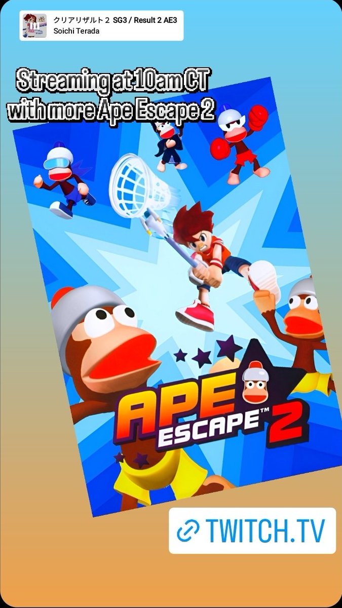 gametracks2285's tweet photo. Going live at 10am CT with more Ape Escape 2 goodness!! See you then! https://t.co/xCycYGu78d https://t.co/H9VstrX6nS