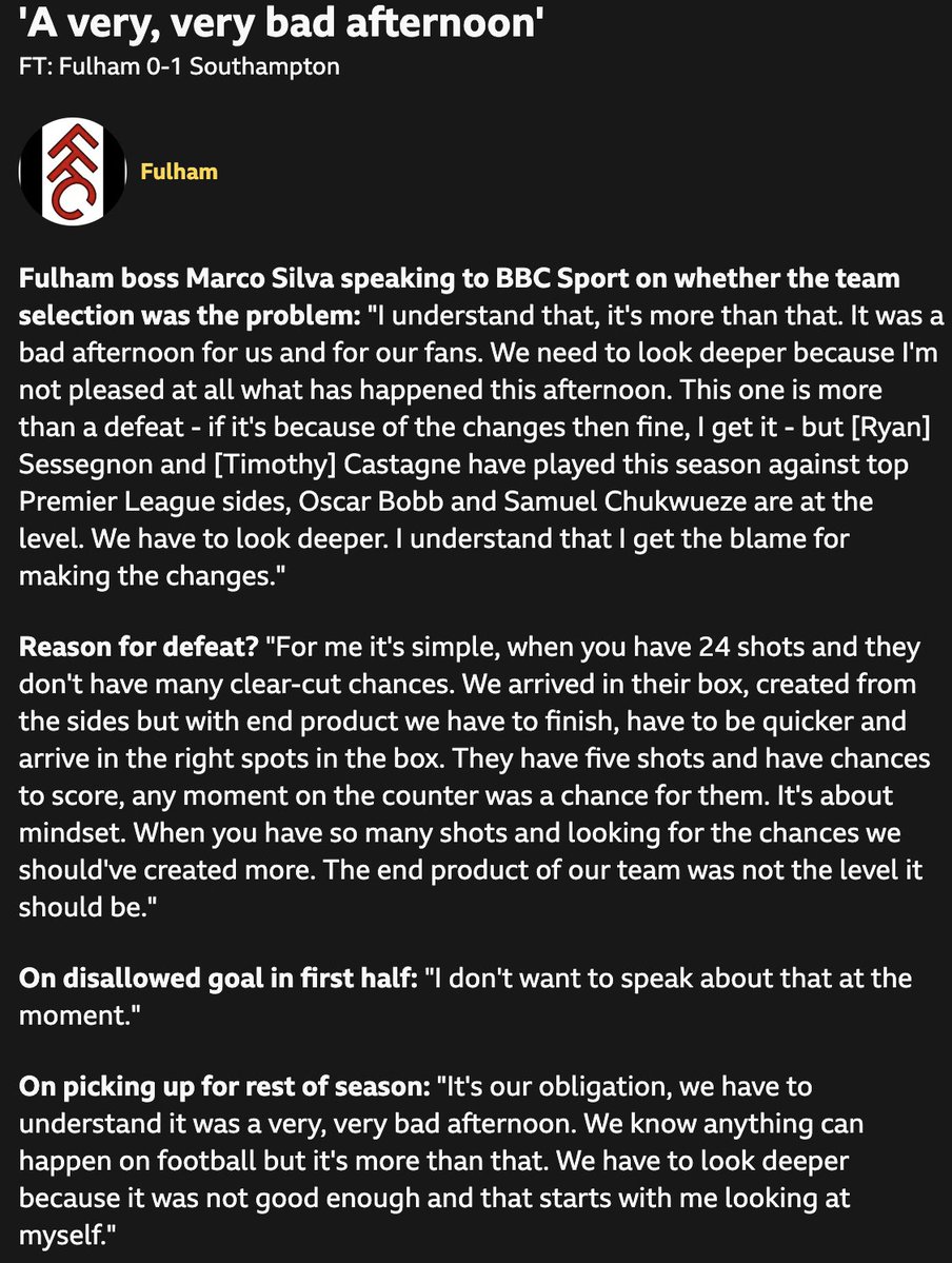 Silva to BBC Sport. #FFC