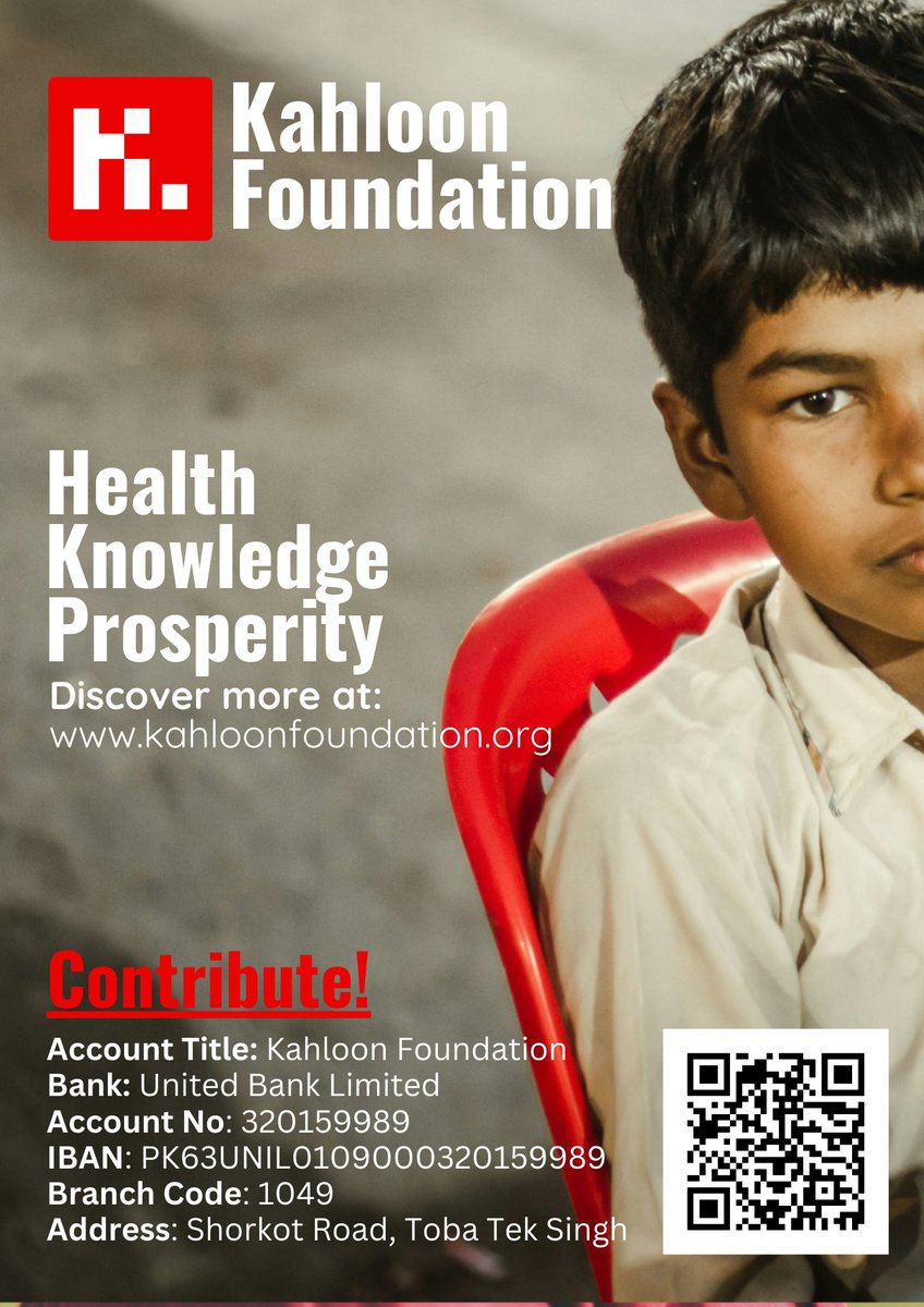 Kahloon_Org's tweet photo. Health. Knowledge. Prosperity. Every child deserves all three.

The Kahloon Foundation is on the ground in Punjab, Pakistan. Help us reach more families.

Donate today 👇 https://t.co/tgj8DPP4uH
💙 #KahloonFoundation #Pakistan https://t.co/QQkvBimiz7