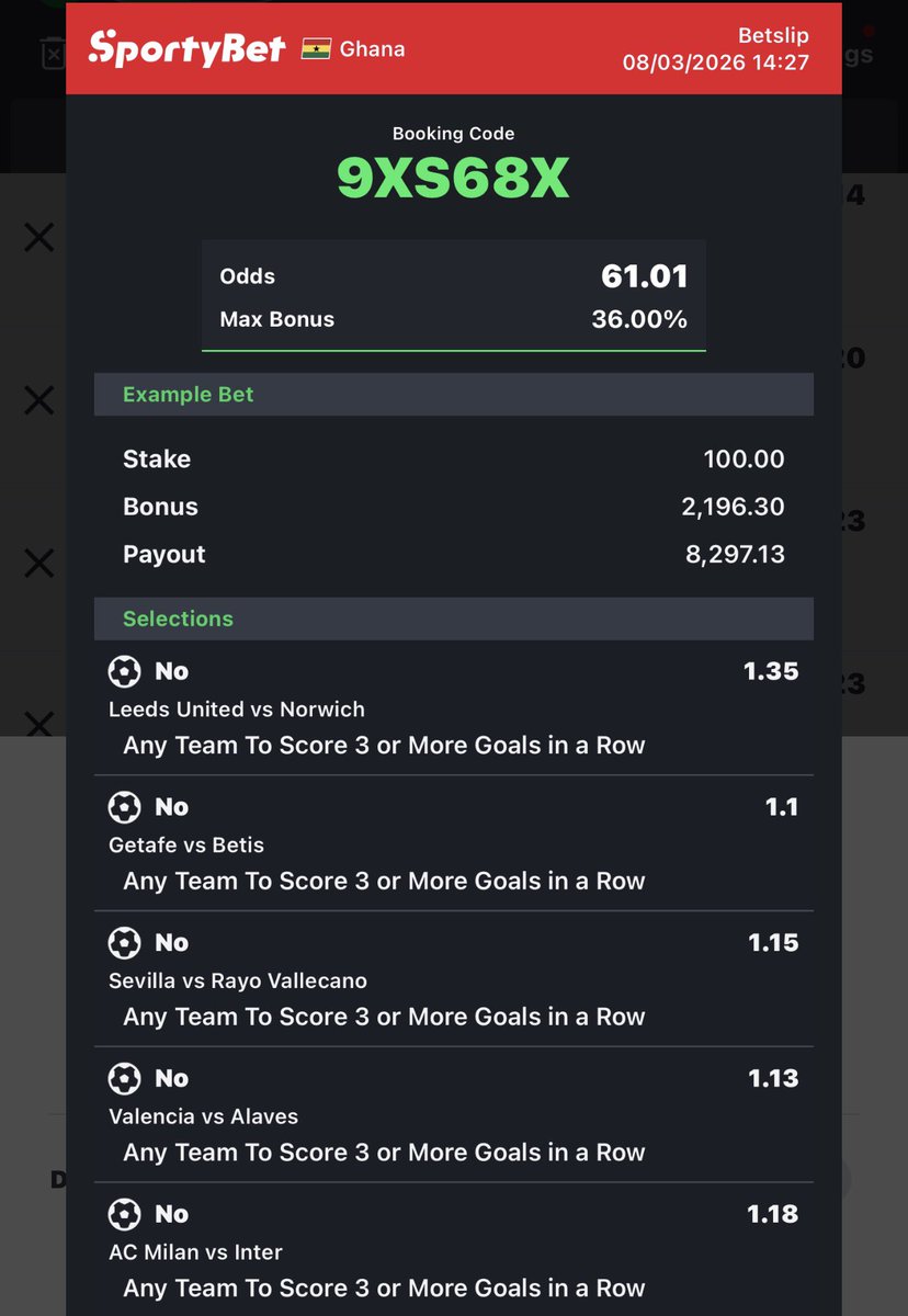 REDHOOD_1111's tweet photo. 60+ ODDS !! 9XS68X

3+ Goals Streak “NO” 

Retweet and Check telegram for the split sheet 

Telegram link 👉🏼 https://t.co/USd5QkIlaK 
Green luck 🍀 https://t.co/NheP9QSjkb
