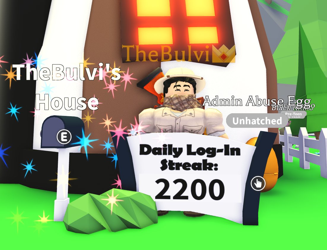 TheBulvi's tweet image. Day 2200 Log in Streak 
#adoptme #roblox #login