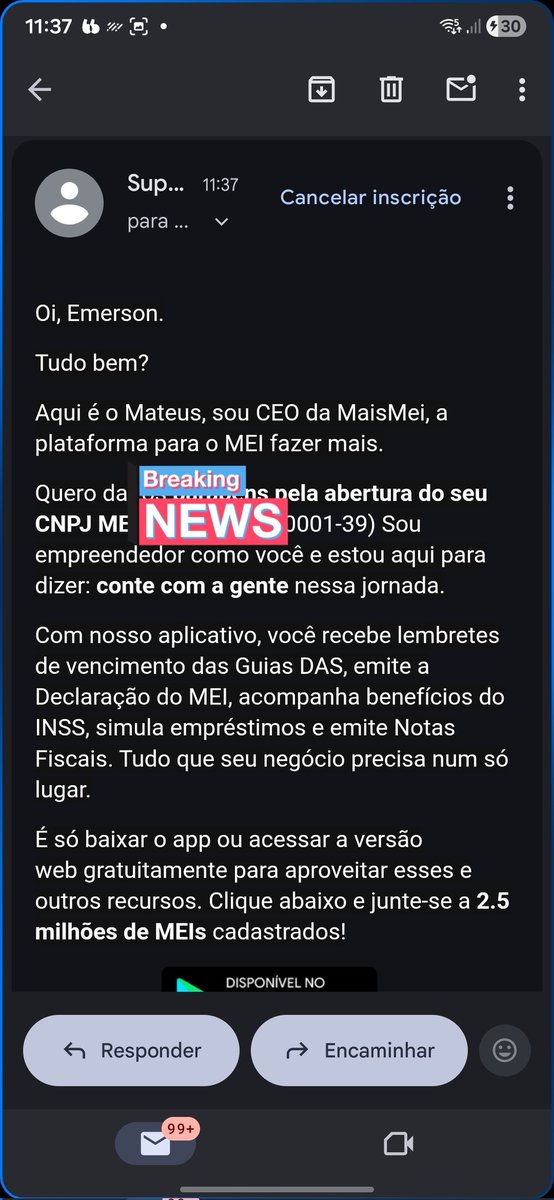 Antes de eu fazer o MEI já chegou email, incrível