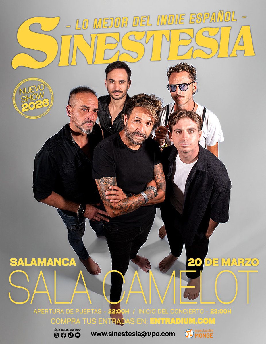 ConciertosenSal's tweet photo. Sinestesia 😍 Lo mejor del Indie español 🎶
Viernes 20 Marzo 2026 a las 23h en la sala Camelot,  Salamanca.
🎶
Entérate de +info &amp; +eventos en: https://t.co/NUyJyEWOT5 https://t.co/ekhOtJdcS6