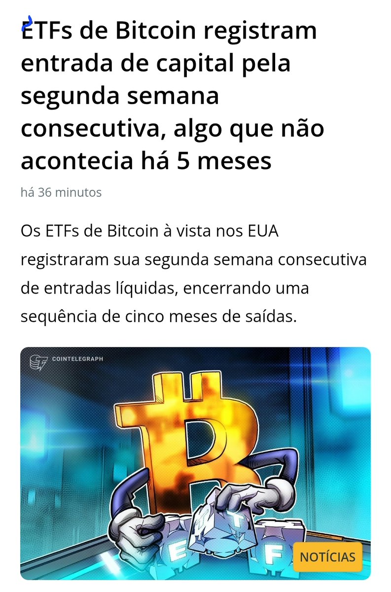 5 meses vendendo, 2 semanas comprando, algo mudou.

O dinheiro grande ficou cinco meses saindo dos ETFs de Bitcoin.

De repente, duas semanas seguidas de entrada líquida.

Isso é reposicionamento.

Alguém sabe de algo que o varejo ainda não sabe.

Chamam isso de 'smart money',