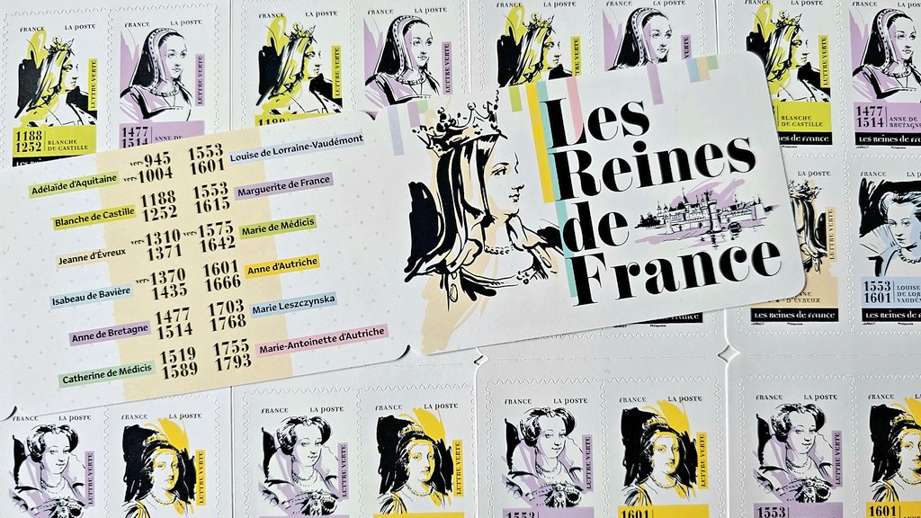 SGodeluck's tweet image. 12 timbres ... 12 Reines de France  👑
de l'ère capétienne à l'Ancien Régime.
À découvrir dès demain en vente générale dans les bureaux de poste.

@bernstephane @secretshistoire
@francetvculture @histoiretv
@HistoireMag  @HistoiredeFran7
#histoire #femmes #culture