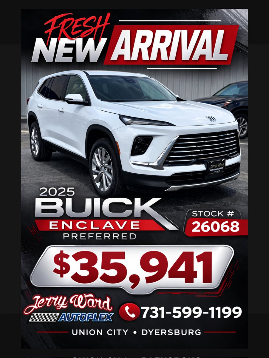 JerryWardAuto's tweet image. 💰 Only $35,941
📌 Stock #26068
📞 Call us today: 731-599-1199
📍 Visit us in Union City or Dyersburg
Don't Dream It, Drive It!
#JerryWardAutoplex
#FreshArrival
#BuickEnclave
#SUVDeals
#DontDreamItDriveIt 🚗