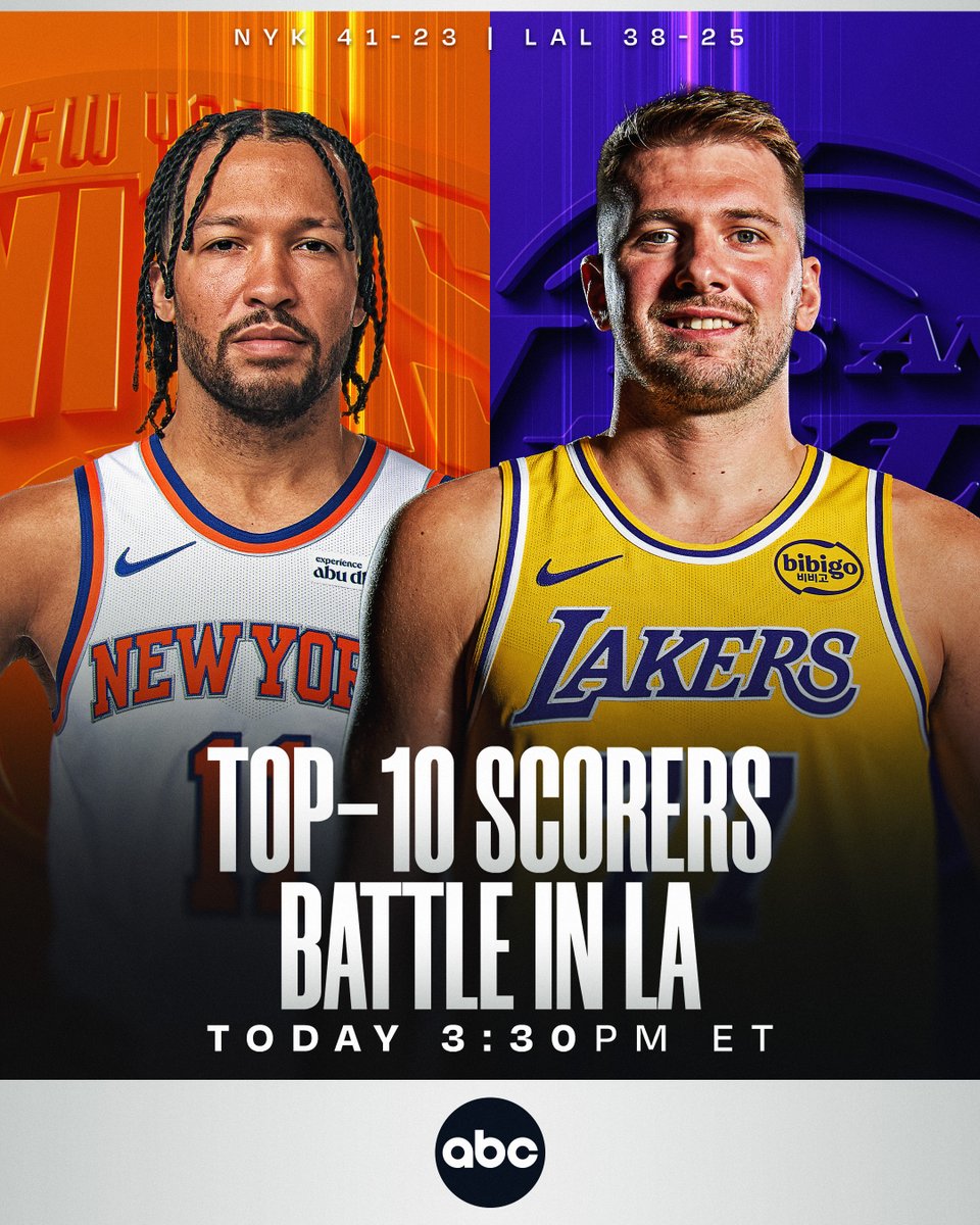Luka Dončić: 32.5 PPG, 1st in NBA
Jalen Brunson: 26.2 PPG, 9th in NBA
Elite bucket-getters take center stage as the West #6 Lakers host the East #3 Knicks! 🔥
3:30pm/et • ABC