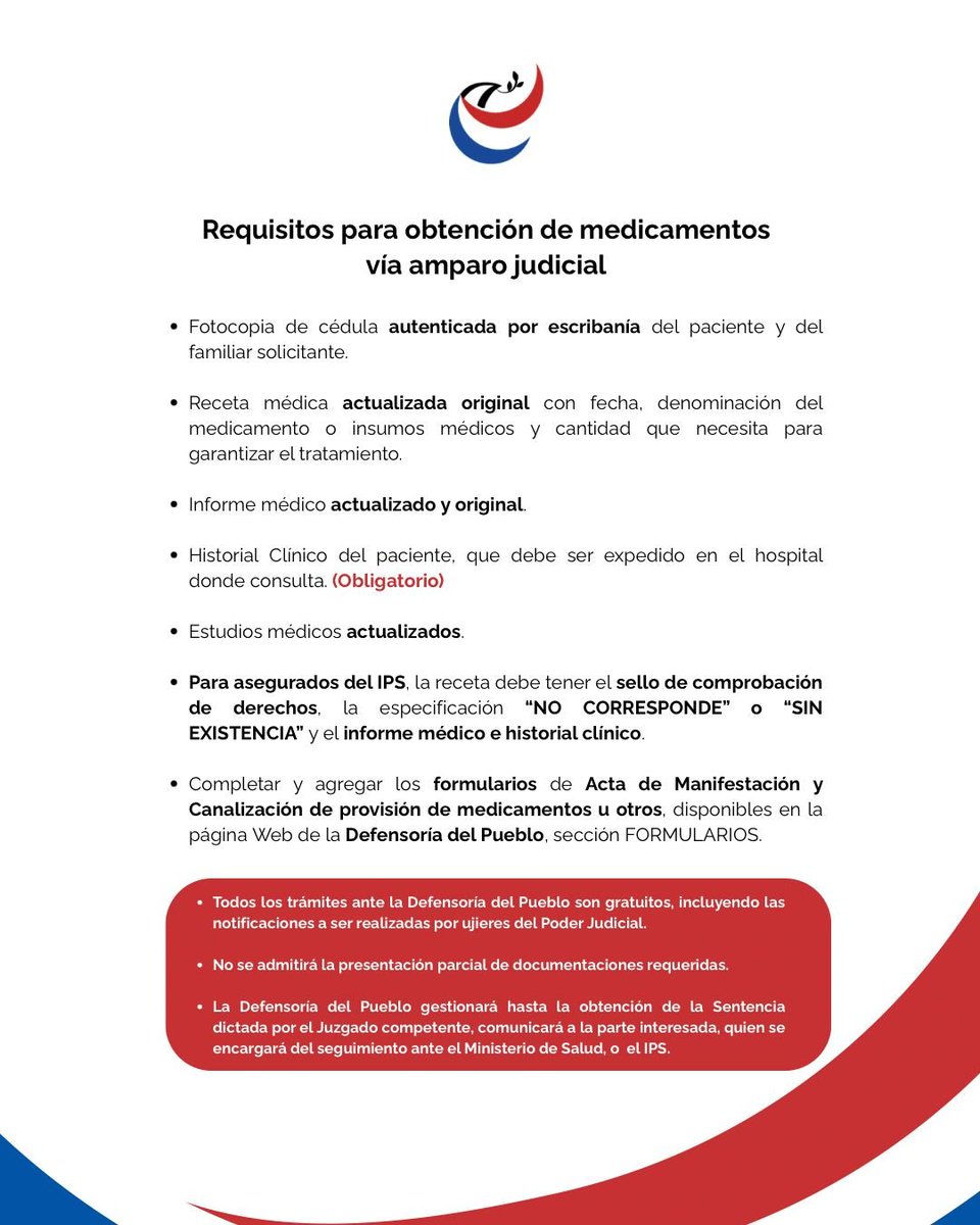 ▶️MUY IMPORTANTE, ESTO TE PUEDE INTERESAR | ​🔴​

La Defensoría del Pueblo informa a la ciudadanía los requisitos para la obtención de medicamentos vía amparo judicial.⚖️💊

📌La institución recordó que los trámites son gratuitos y que es obligatorio presentar la documentación