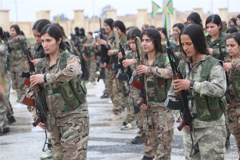 starrcongress's tweet photo. Women fighters in Rojava held a military parade for International Women’s Day, honoring the fallen members of the Women’s Protection Units (YPJ). They reaffirmed their determination to continue the struggle and protect women across Syria from injustice and oppression. https://t.co/GjZbQqjGAo