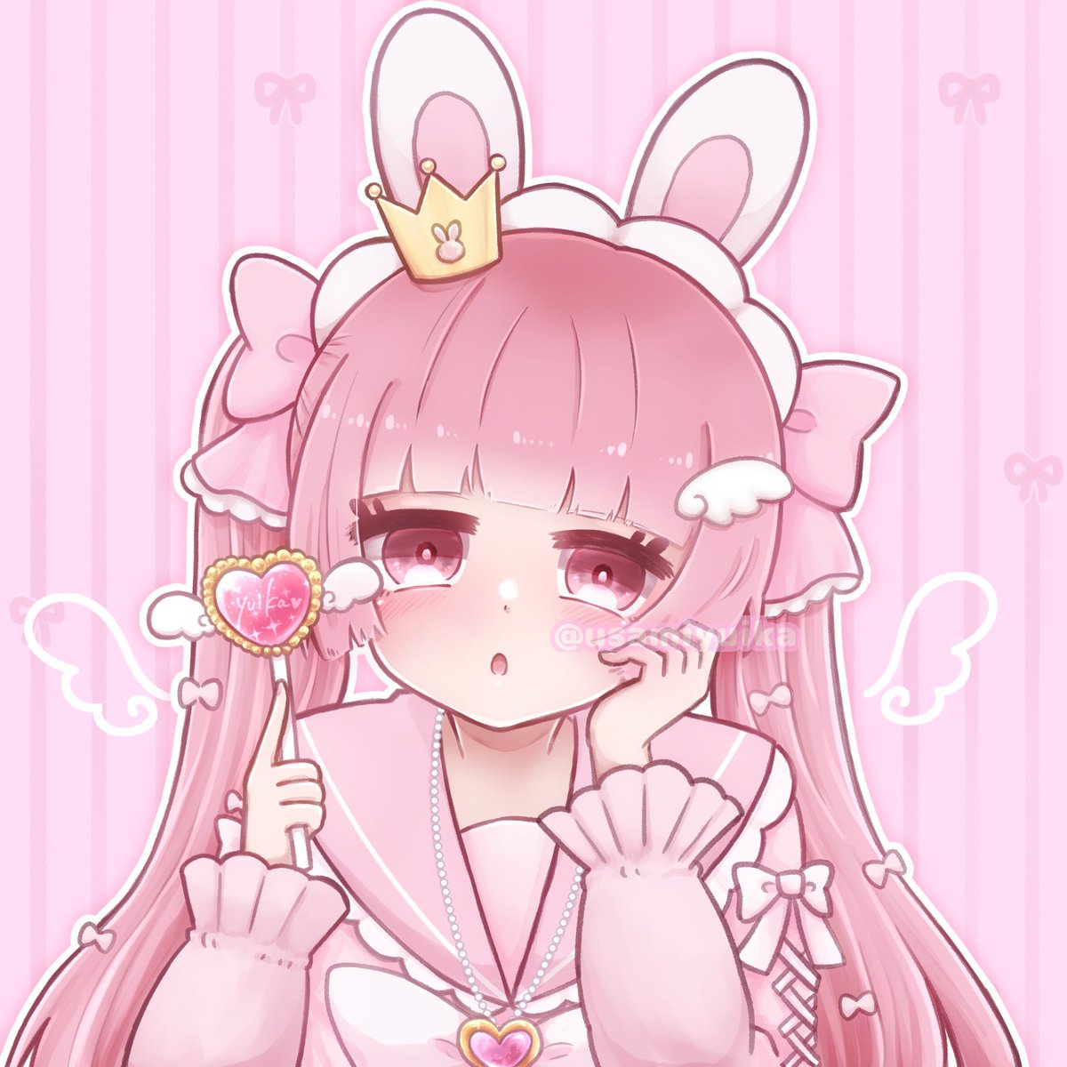 usami_yuika's tweet photo. こんばんは！宇佐美ゆいかです！
この度アイコンを描いていただきましたことをご報告します❣️
世界で1番お姫様に、世界で1番うさぎさんに、世界で1番魔法少女に描いて頂きました❣️(欲張り)
致死量のリボンと致死量のかわいいと致死量の幼さがあまりに宇佐美
絵師様 @mofriel_com https://t.co/vcII2jrrZl