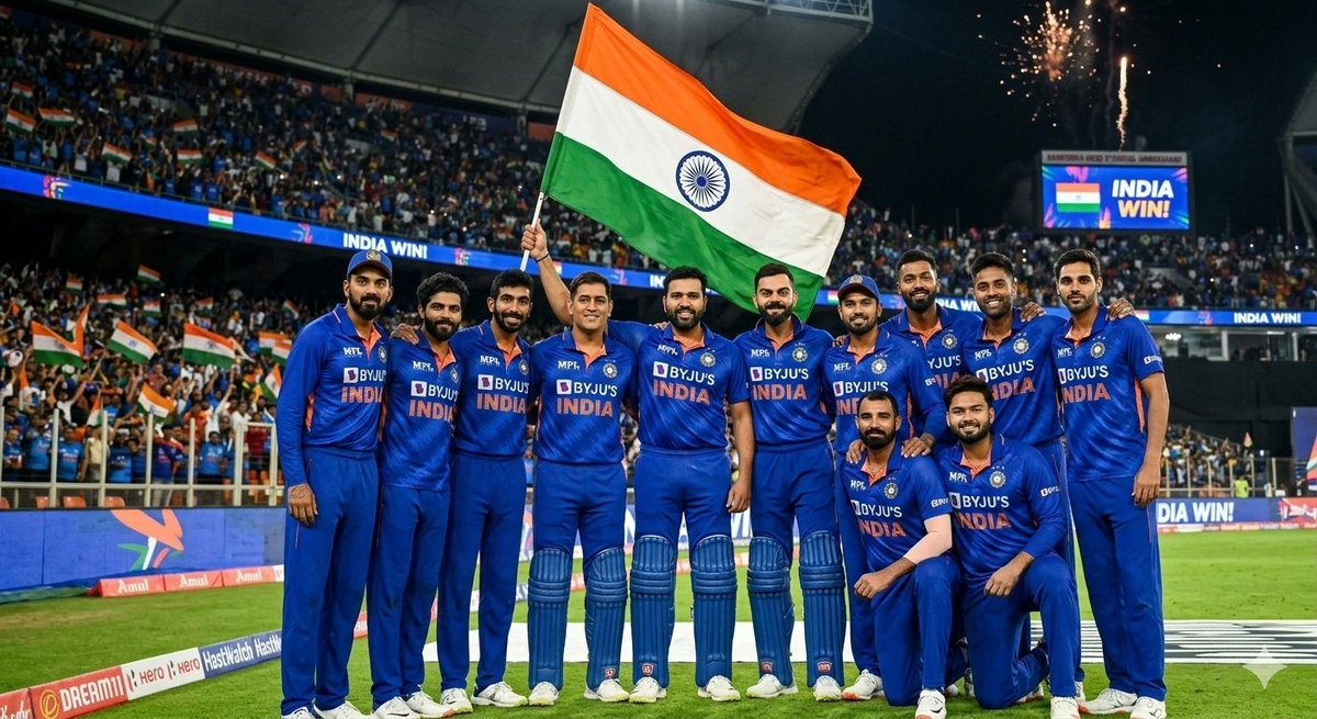 विजयी विश्व तिरंगा प्यारा,
     झंडा ऊँचा रहे हमारा।
#TeamIndia
#INDvNZ 
#T20WorldCup2026final 
#WorldCupFinal