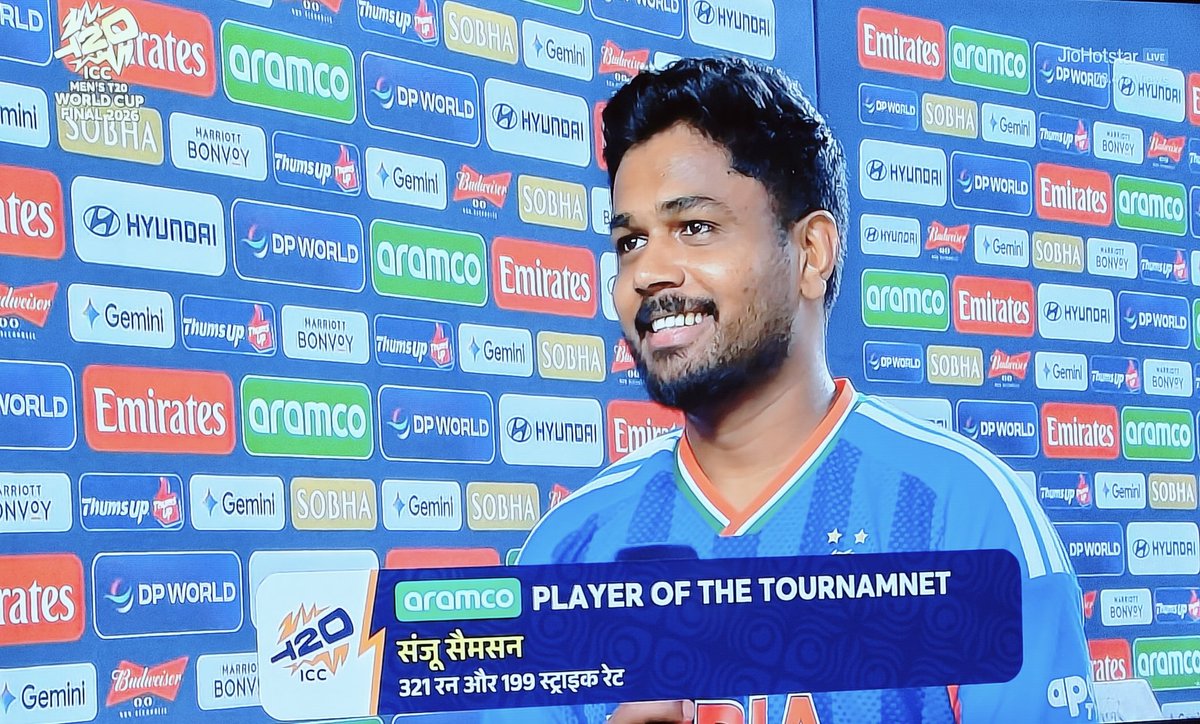 SANJU SAMSON is Player of the tournament

Special mention of Sachin Tendulkar's help during his time outside the team.

#INDvNZ
#T20WorldCup