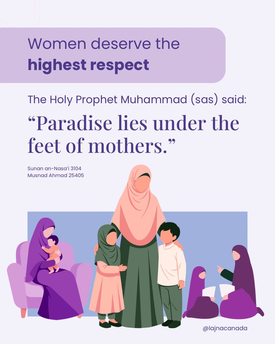 LajnaCanada's tweet photo. On #InternationalWomensDay we recognize women’s role in shaping our future. 🌸

Islam teaches that men and women are equal in spiritual worth, honours mothers with the highest respect, and recognizes women as the first teachers of the next generation.

#IWD2026 #WomenInIslam https://t.co/oIJ0oYjpwA