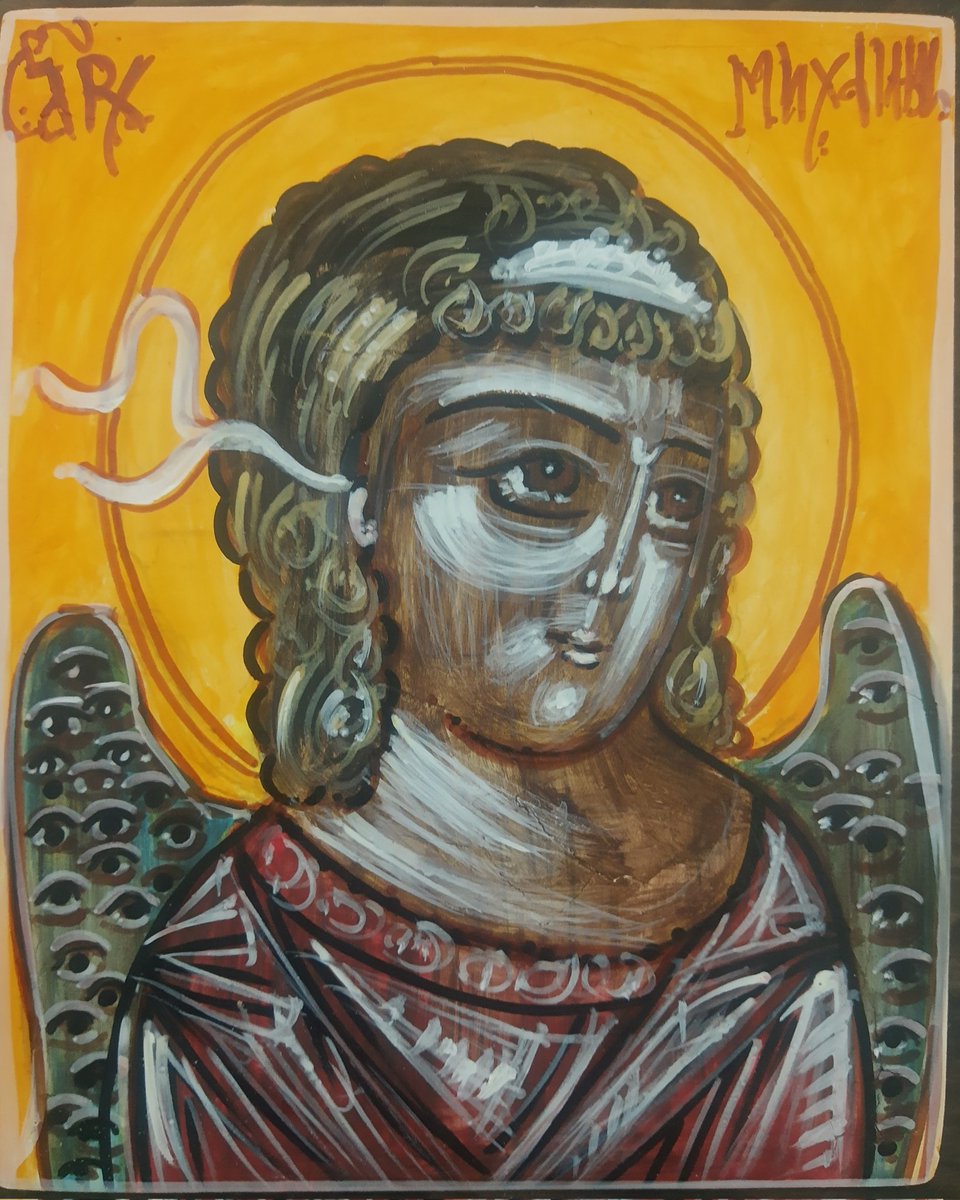 Arhanđel Mihail , 14 x 17 , lipa , kombinovana tehnika .
 " Teško vama književnici i fariseji , licemeri , što dajete desetak od metvice i od kopra i od kima , a ostaviste šta je najpretežnije u zakonu: pravdu i milost i veru; a ovo je trebalo činiti i ono ne ostavljati" .