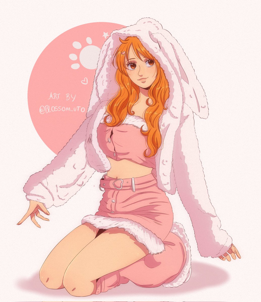 Blossom_uto's tweet photo. Fanart of Nami as a Pink Bunny!! Man, I simply loved this outfit on her! ✏️🍊🐇 https://t.co/JY9Y4jCBjE