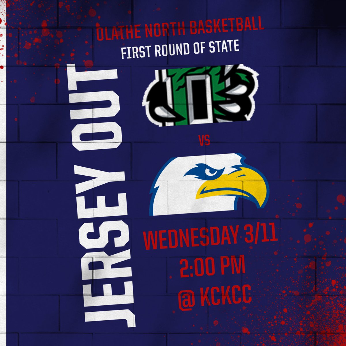 The bracket is out ‼️ The Eagles will play Derby at 2:00 on Wednesday at Kansas City Kansas Community College 🏀 The theme is jersey out 🦅 Let’s pack the gym and support the boys.