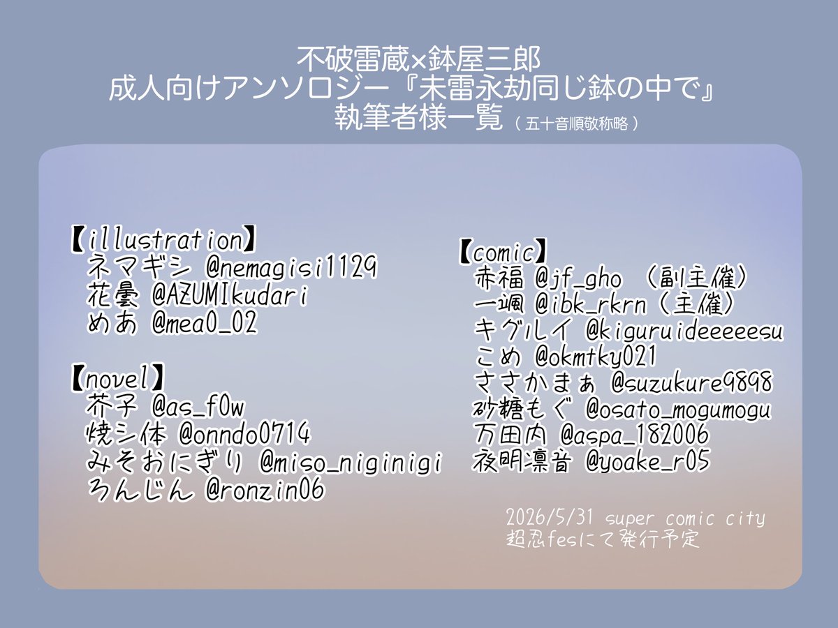 雷鉢アンソロジー『未雷永劫同じ鉢のなかで』告知用アカウント tweet media
