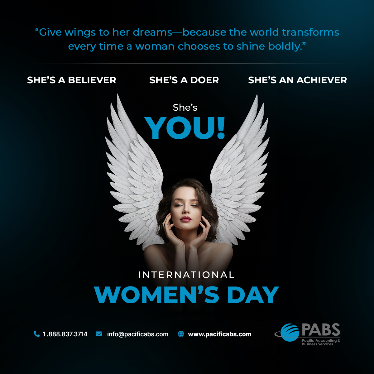 Every woman carries a light powerful enough to change the world.  

Today, we celebrate the believers, the doers, the achievers—women like YOU. 

Happy International Women’s Day!

#InternationalWomensDay #IWD #WomensDay #WomenEmpowerment #WomenInLeadership #WomenWhoLead