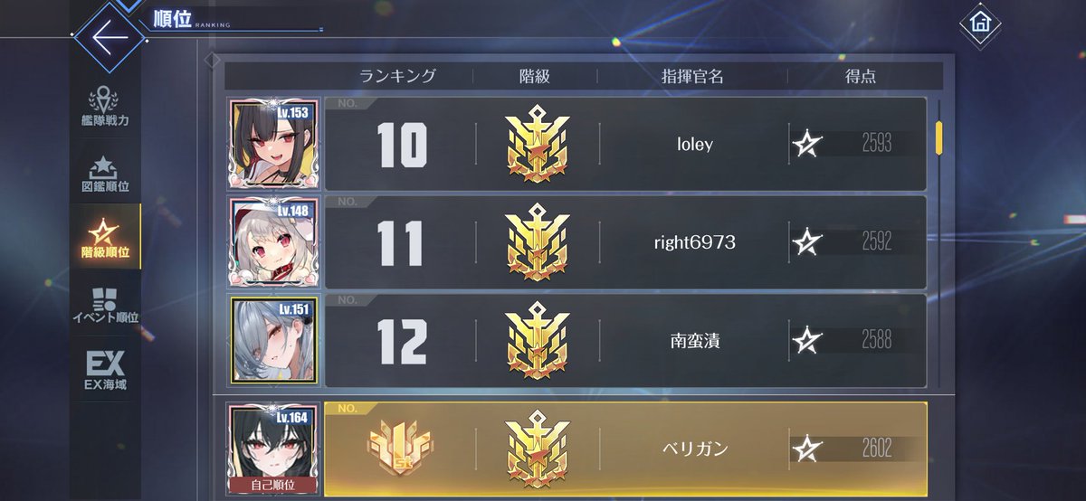 今期は1位で終了
アンケートにも書いたけどもう少し演習消化しやすくならないかな
#アズールレーン