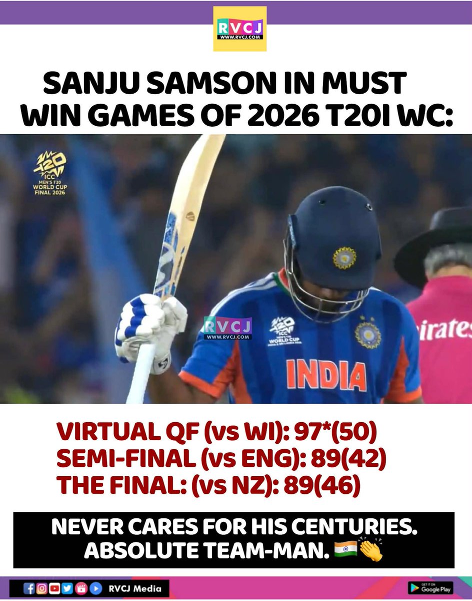 RVCJ_FB's tweet photo. Sanju Samson In Must Win Games of 2026 T20I World Cup https://t.co/DbdxEiOxbW