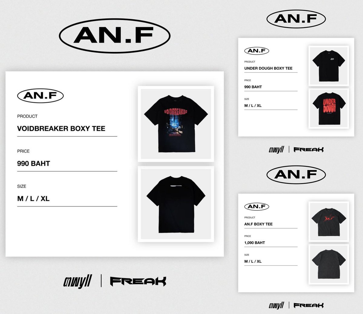 theoneyin's tweet image. ✨ [Pre-Order] Midnight Bakery Collection✨

🗓️ 09/03/2026 (11.11) - 16/03/2026

🛒 Line Shopping &amp;amp; Shopee: ANWYLL
🛒 Line OA: @.freakstore 

📦 Shipping within 15–20 days

❣️ FREE! AN.F Sticker (Random 1 sticker per T-shirt)

#ANF #MidnightBakeryCollection 
#ANWYLL #yinyin_anw