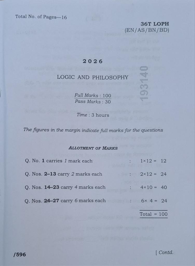 nnvca7's tweet photo. HS FINAL EXAM 2025-26 Date: 7 Feb 
Logic &amp; Philosophy #ASSEB #SEBA #nnvca https://t.co/isWMDEuxAa