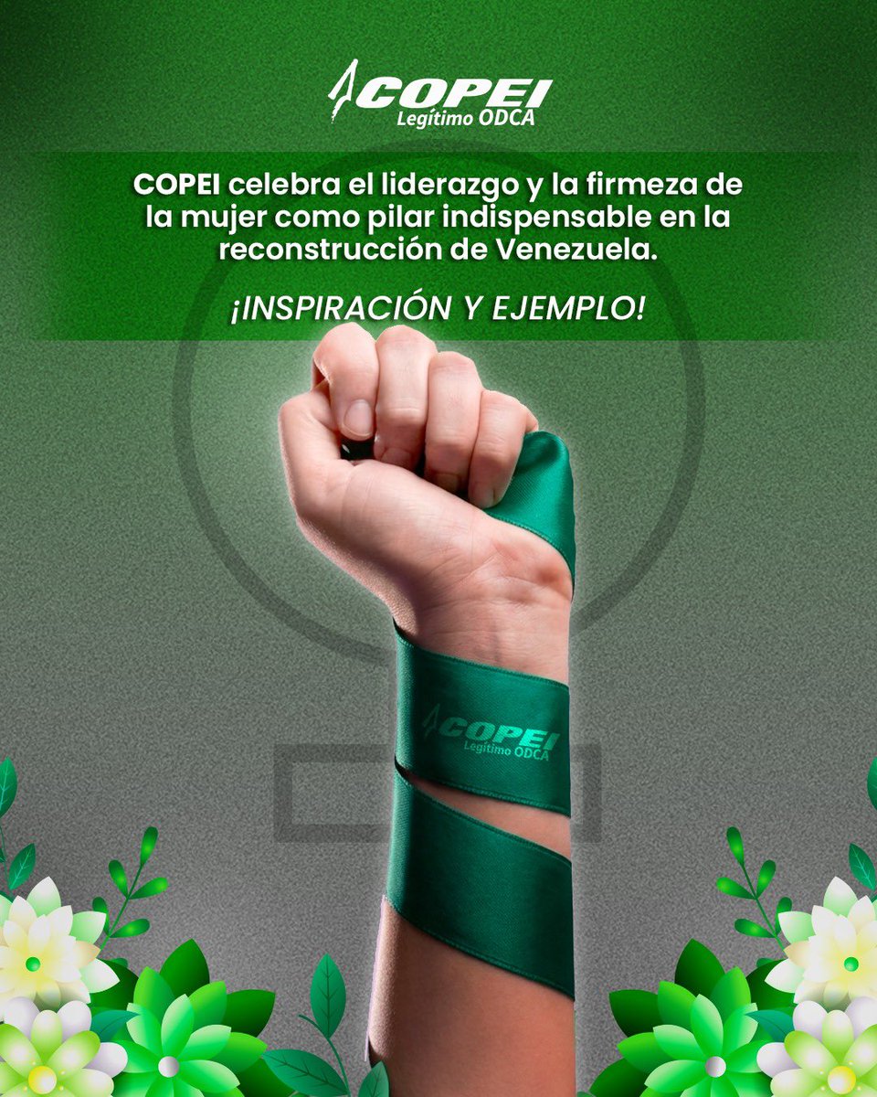 Desde COPEI ODCA honramos a las mujeres venezolanas que con esfuerzo, valentía y dignidad sacan adelante a sus familias, siendo ejemplo de perseverancia, amor y fortaleza todos los días. 

Su voz y su esperanza son inspiración para todo un país.

¡Feliz Día de la Mujer!🌸