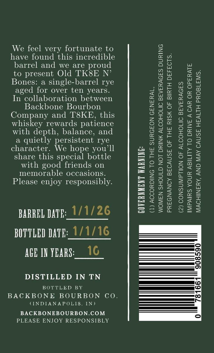 TheBourbonNews's tweet image. New Label Approval: Old Bones x T8ke, 10-Year Rye

#rye #whiskey