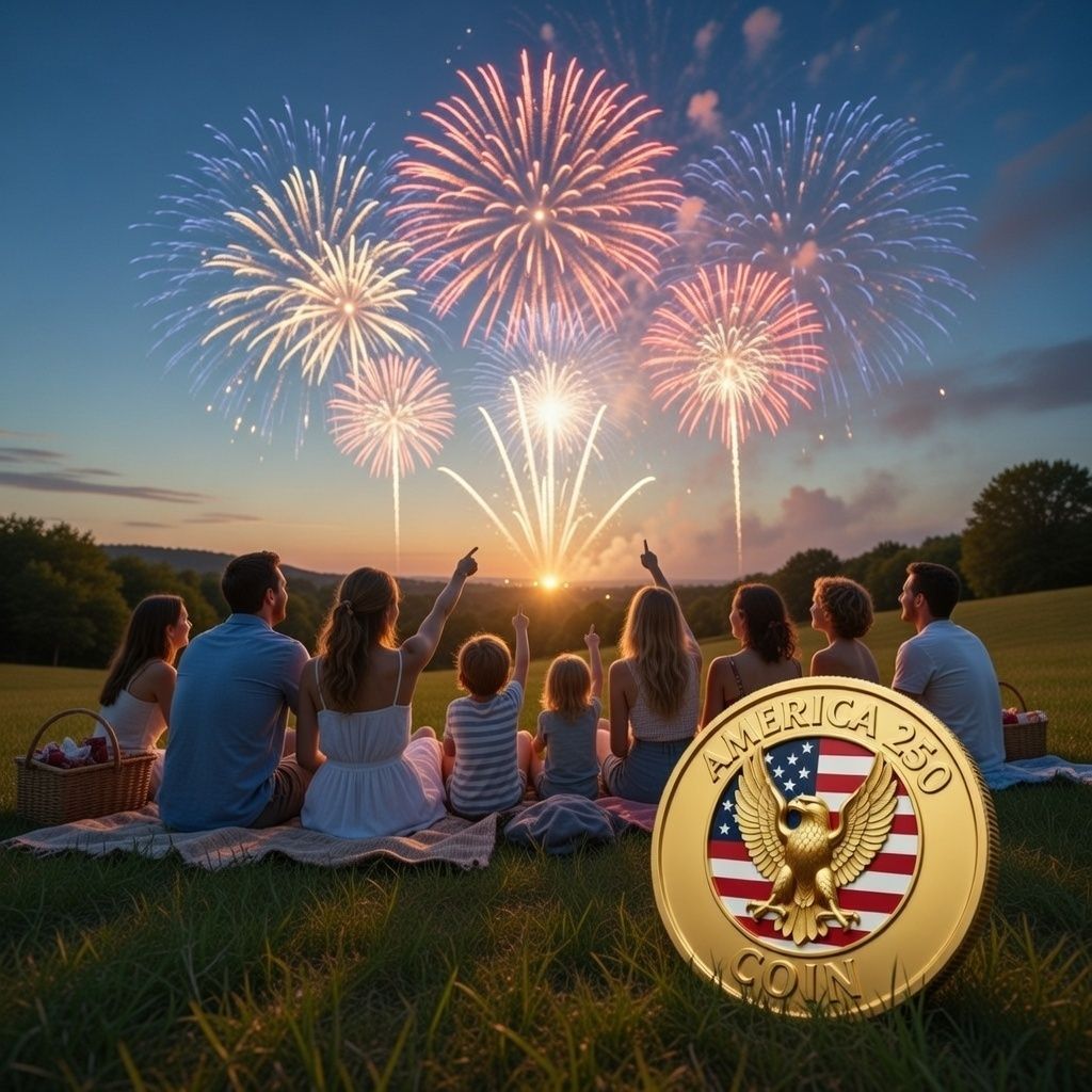 America250_Coin's tweet photo. Happy Sunday $USA250 Patriots!

Nothing beats kicking back with that perfect mix of family time and Sunday Vibes — blanket on the grass, picnic basket popping, kids losing their minds pointing at the fireworks lighting up the whole sky like it’s America’s own birthday show. 

And right there in the foreground? Our golden $USA250 coin, eagle locked in, stars and stripes shining, basically saying “I’m here for every single one of these nights from now until 2076 and beyond.”

This is the energy we’re bottling up, fam. While the chart warriors are glued to red candles, we’re out here stacking for the real wins — more fireworks, more laughs, more moments that actually matter. 

Who’s already picturing their crew under the next big boom? Drop a like if you’re in legacy-building mode this Sunday.

CA: 7zzgorZ2hcDNvrCujLaww9qQuqtbxXx3UjAuxUYGpump#USA250 

#Weekend #SundayVibes #SolanaGem