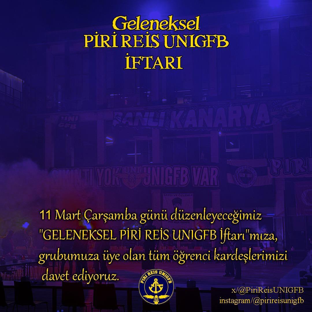 Piri Reis Üniversiteli Genç Fenerbahçeliler İftar Daveti!

📍 Yer: Piri Reis Üniversitesi Deniz Kampüsü
📅 Tarih: 11 Mart Çarşamba

Tüm grup üyelerimizi  bu anlamlı buluşmaya davet ediyoruz. Gelmek isteyen grup üyelerimiz DM yoluyla iletişime geçmeleri yeterli.