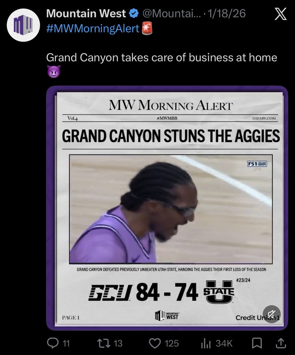 The Mountain West made a whole graphic for newcomer GCU upsetting USU at home, however the conference won’t make their own post about USU winning the outright championship. Gloria is the queen of petty.
