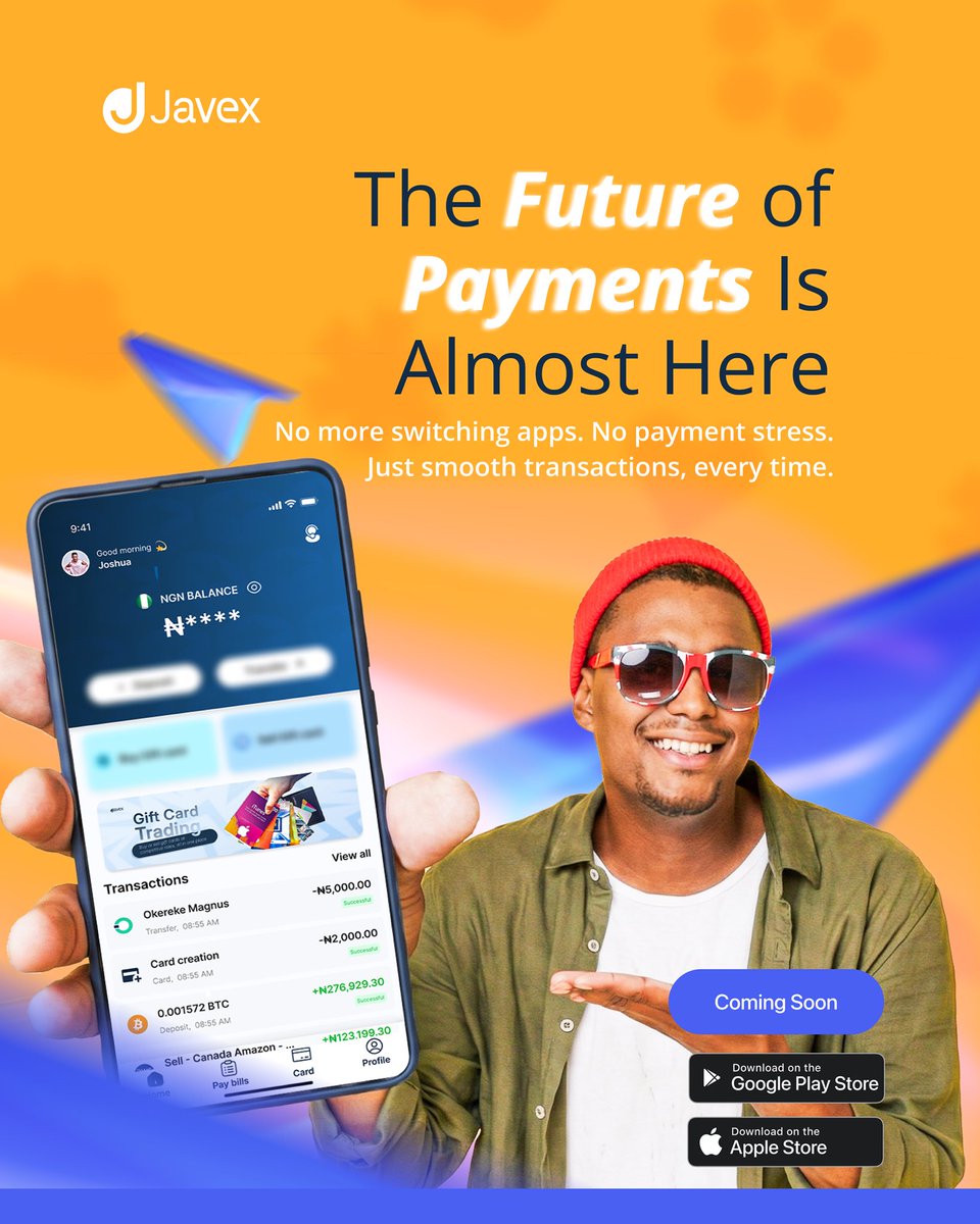 Javexapp's tweet photo. The future of payments is almost here! No more app-switching and payment stress. Just smooth, easy transactions.
Coming soon! Download on the Google Play Store or Apple Store.
#FinTech #Payments #ComingSoon #Javexpay https://t.co/jHLQqrXyux