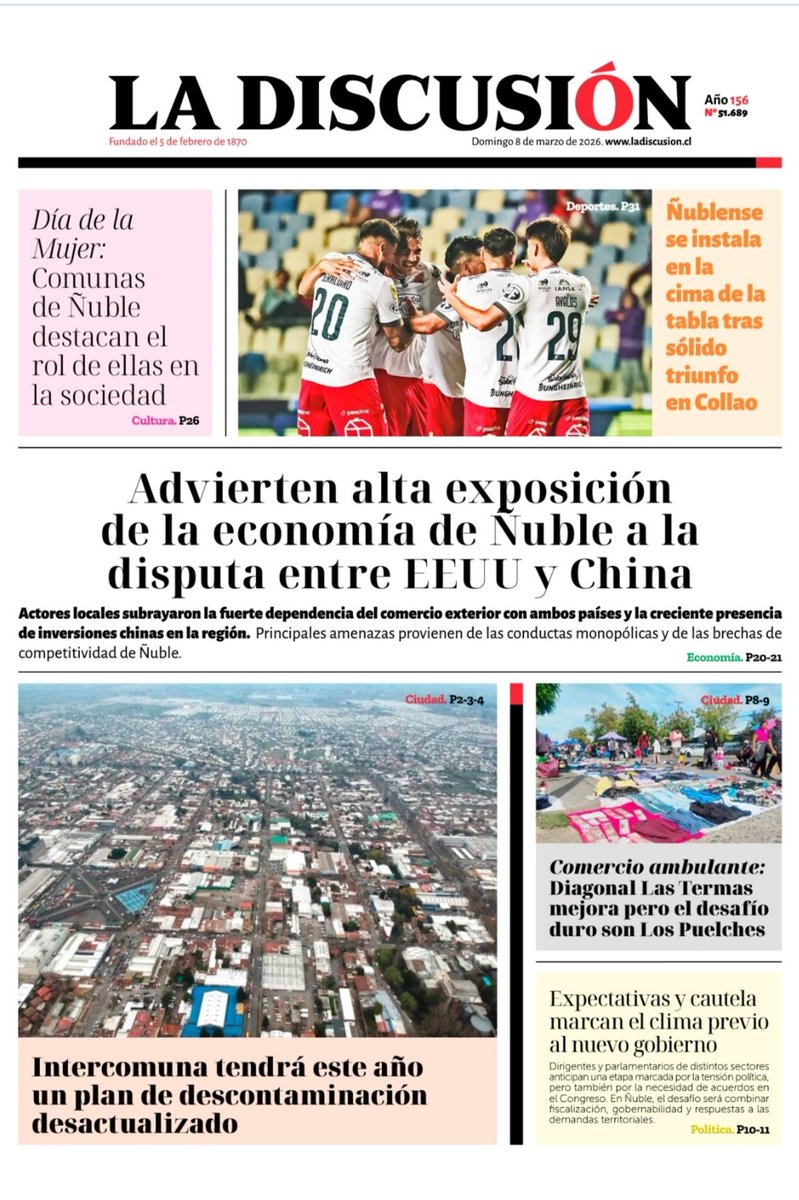 El mayor riesgo para Ñuble no es la disputa entre EE.UU. y China.
El mayor riesgo es nuestra propia vulnerabilidad estructural.
Depender de pocos mercados en un mundo cada vez más incierto es una fragilidad que debemos corregir. #Diversificación #Inversión #DesarrolloRegional