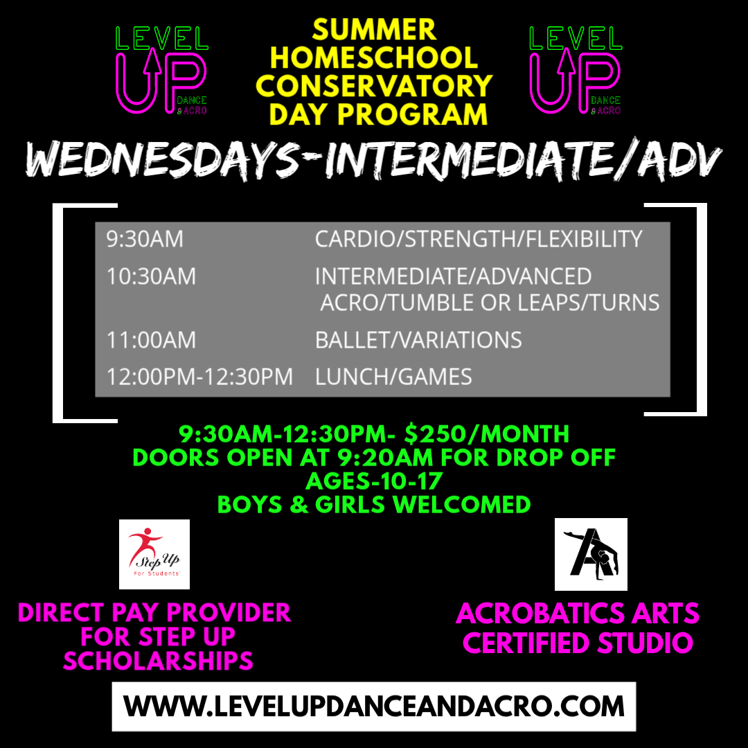 LevelUp386's tweet photo. Summer Homeschool Conservatory Day at LEVEL UP — Wednesdays 9:30am–12:30pm. Technique, creativity, and friends in a supportive setting. Bring water, snack/lunch, change of clothes &amp; dance shoes. Register now: https://t.co/cLLDA9bEN0 https://t.co/iBlatqYDLl