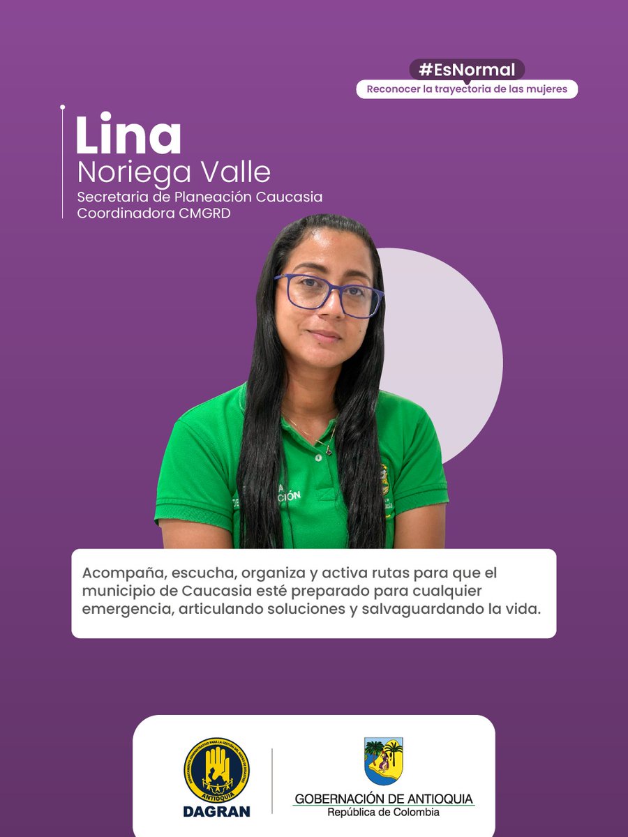 DagranAntioquia's tweet photo. #EsNormal que las mujeres ocupen espacios de liderazgo y tomen decisiones que impulsen el desarrollo social de nuestro territorio.

Hoy reconocemos a las mujeres que, con su liderazgo,aseguran que nuestro departamento esté preparado ante cualquier emergencia y, día a día, trabajan por la protección de la vida y la gestión del riesgo de desastres. #8M💜