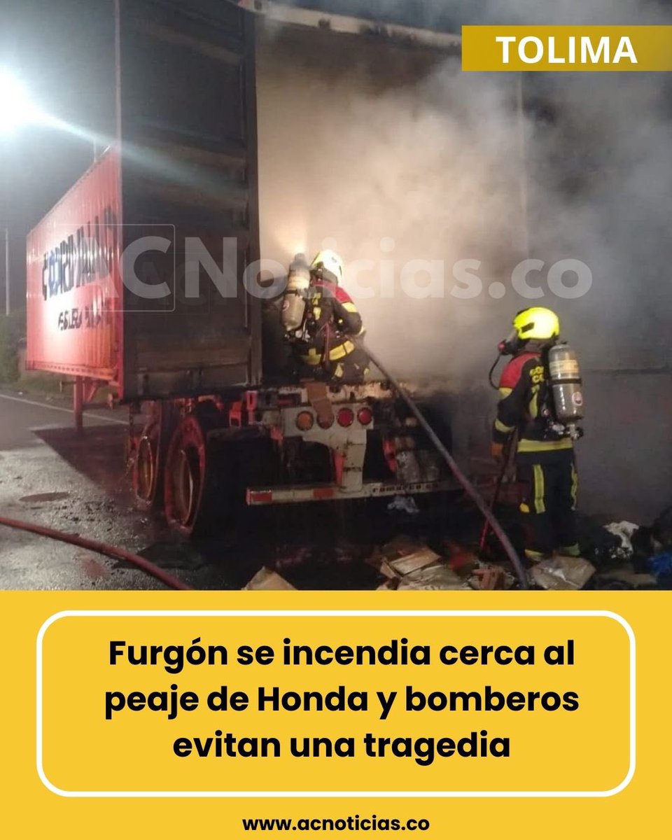 acnoticiasco's tweet photo. 🔥 #Atención: ¡Emergencia controlada! 🚨 Furgón de la empresa Coordinadora se incendió en la vía Honda - Mariquita, cerca al peaje. 🚒 Trabajo conjunto de Bomberos Mariquita y Honda logró apagar las llamas con espuma especial. Solo daños materiales, sin heridos. 🛣️📉 

Detalles 👉🏻 https://t.co/LtNao3xDf7 

#Movilidad #ACNoticias