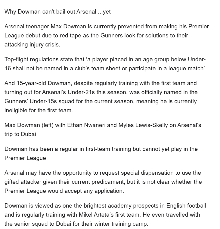 AFCMattxx's tweet photo. @UnitedPro456 @August72512508 @patrick_urmson @joeG8710 "Arsenal teenager Max Dowman is currently prevented from making his Premier League debut due to red tape as the Gunners look for solutions to their attacking injury crisis."

So thats not PL2 U21s is it? 🤣🤣🤣🤣

Like I said, we didn't get fined LOL https://t.co/2Le1IgIV8W